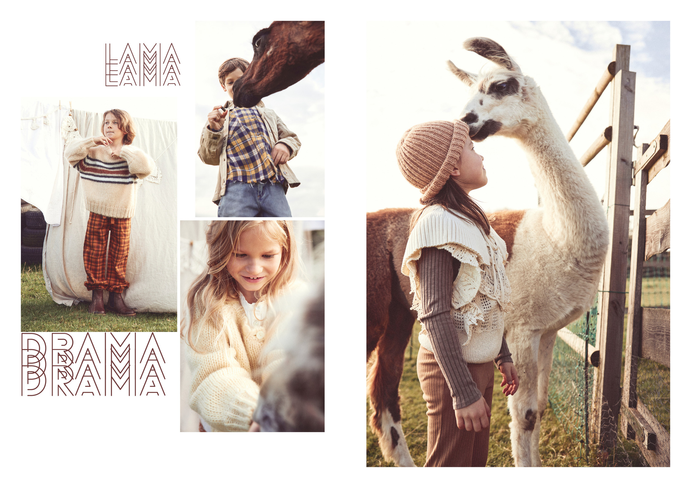 a picture of a girl with a llama and a boy with a llama