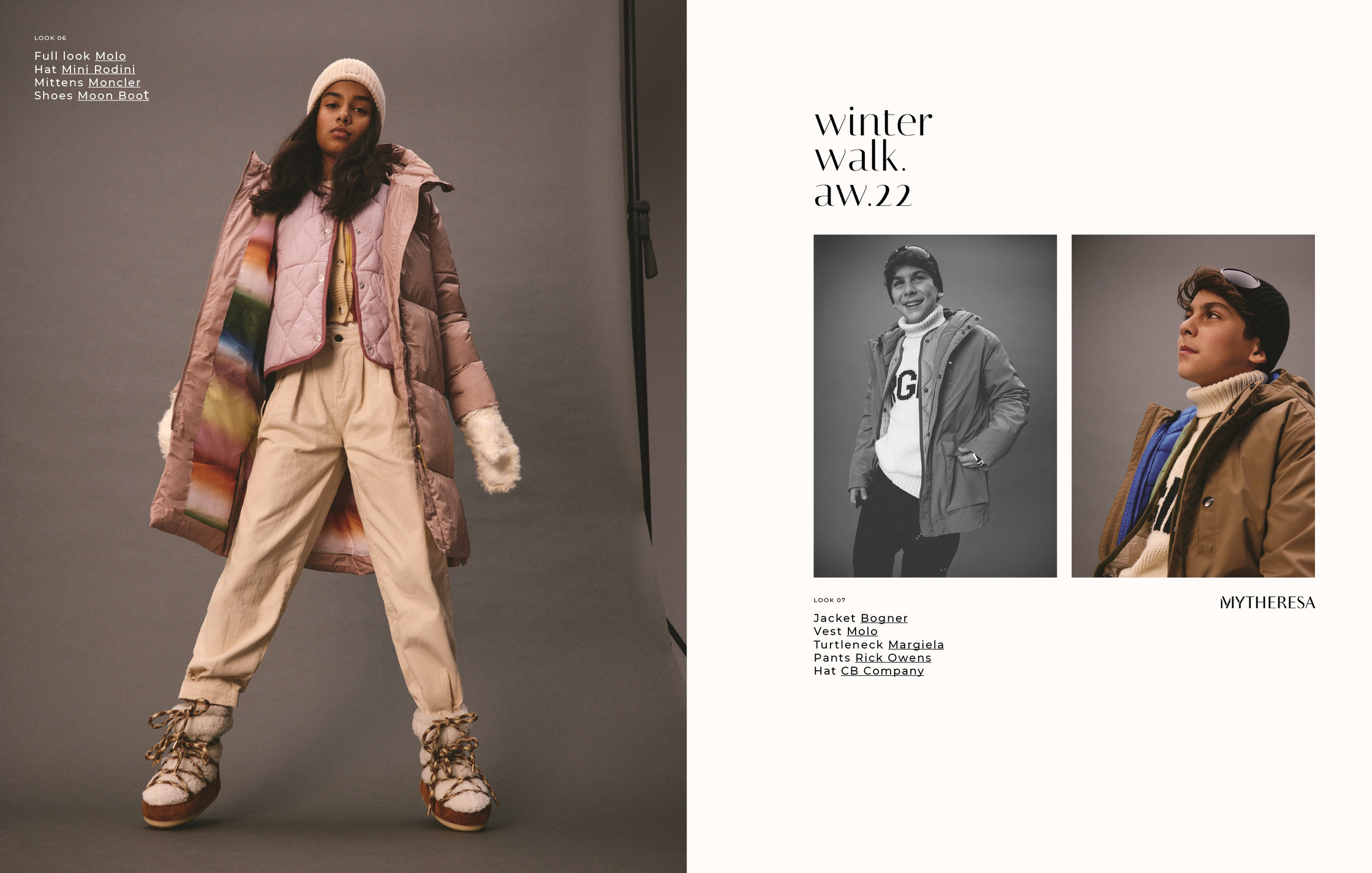 a magazine spread with a woman in a coat and a pair of boots