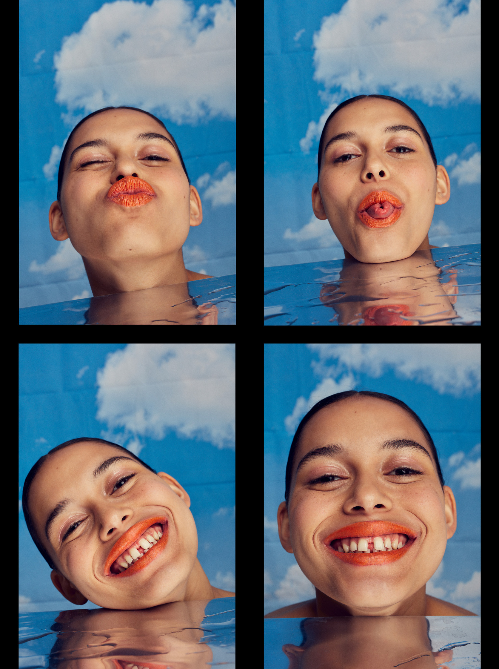 four pictures of a woman smiling @louisa.kalonji 
 by fashion and beauty photographer Frauke Fischer