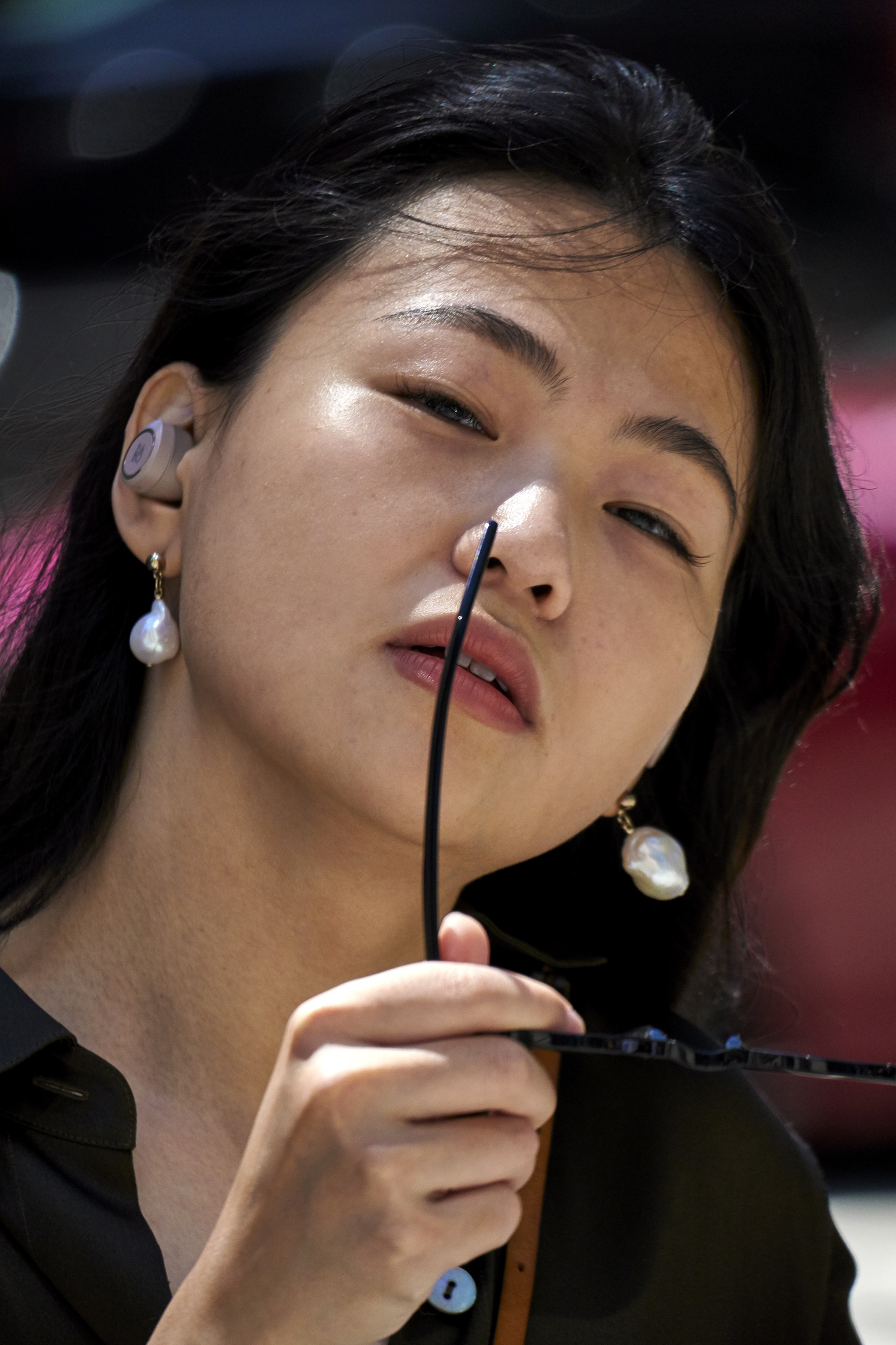 a woman wearing a black shirt