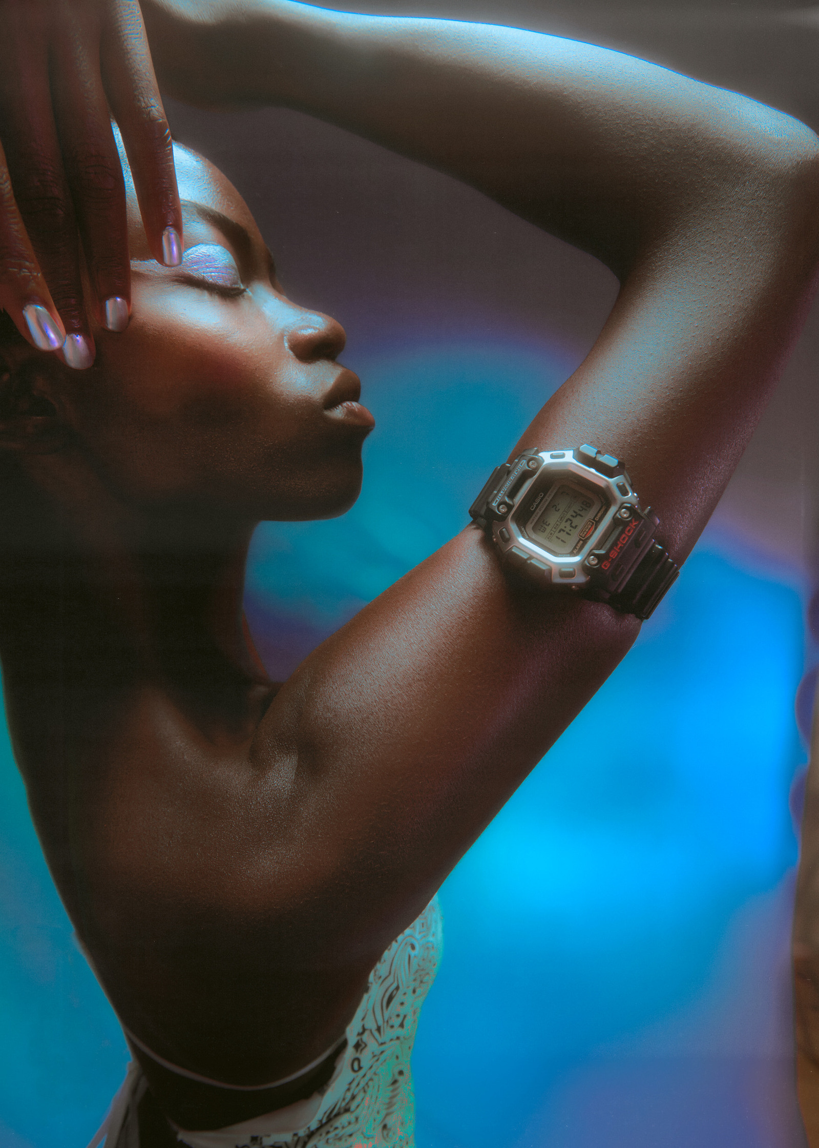 a woman wearing a watch