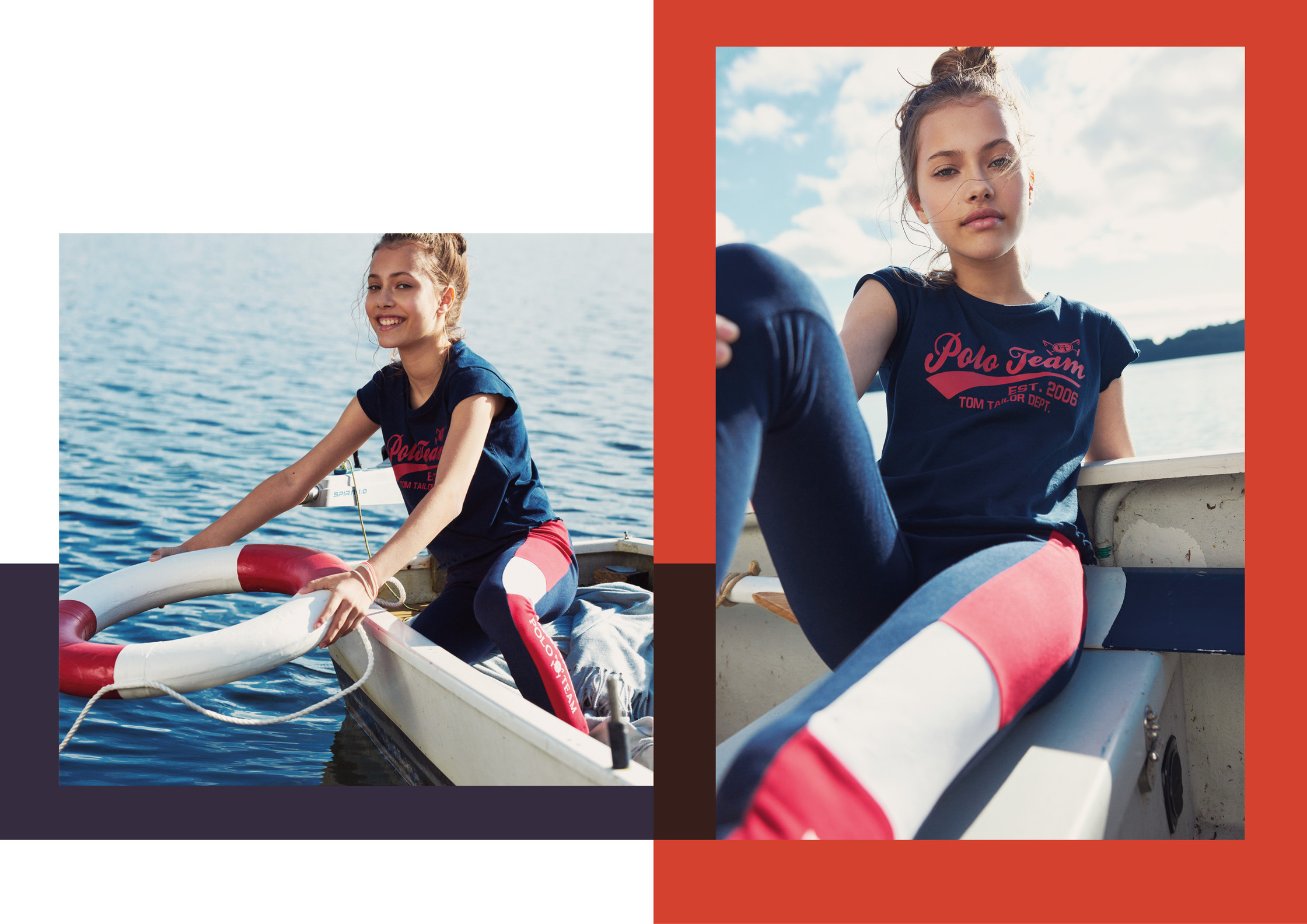 two pictures of a girl sitting on a boat
