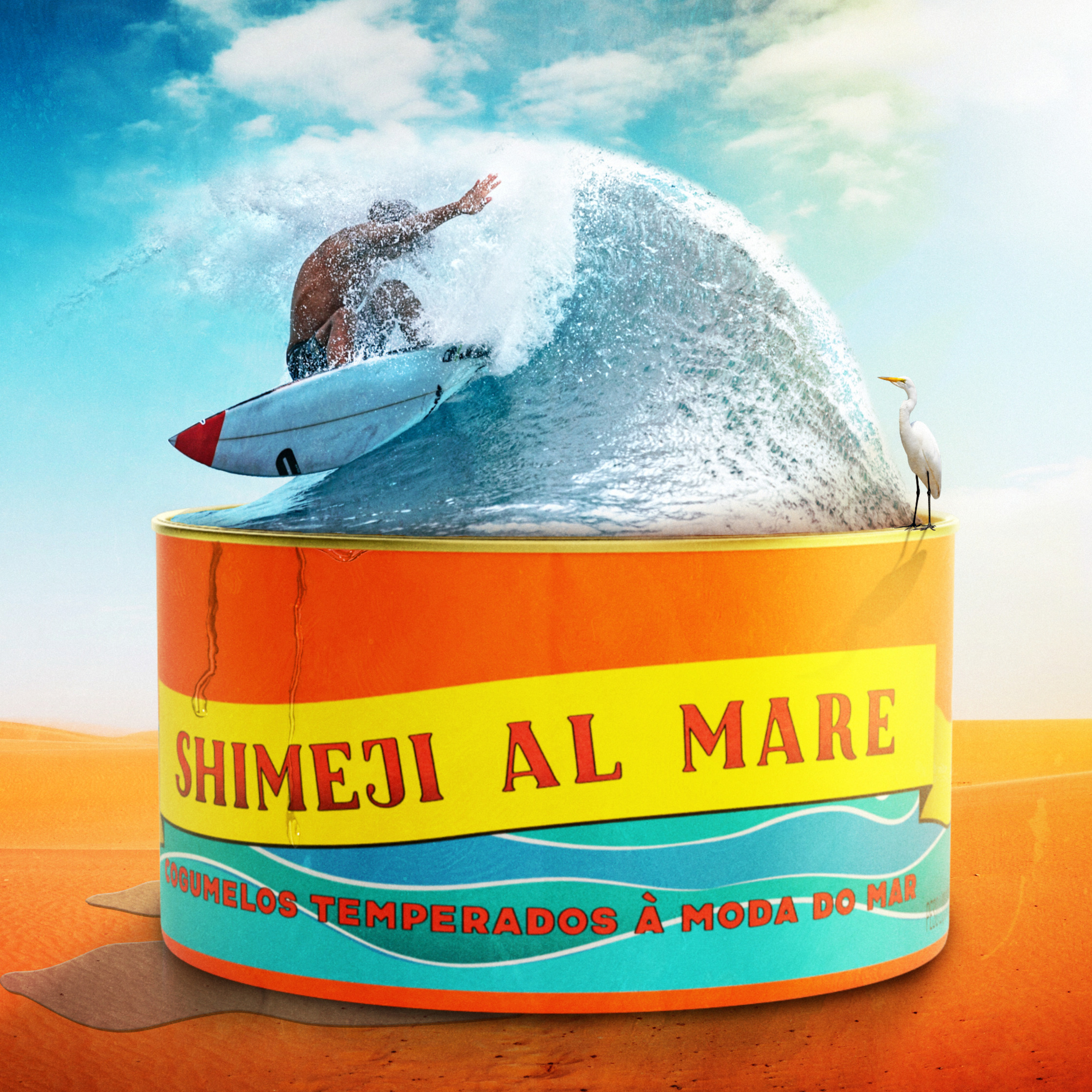 the poster for shimeji al mare, packaging design, creative packaging design, collage art, collage illustration, design de embalagens, packaging design freelancer, creative branding, brand identity,